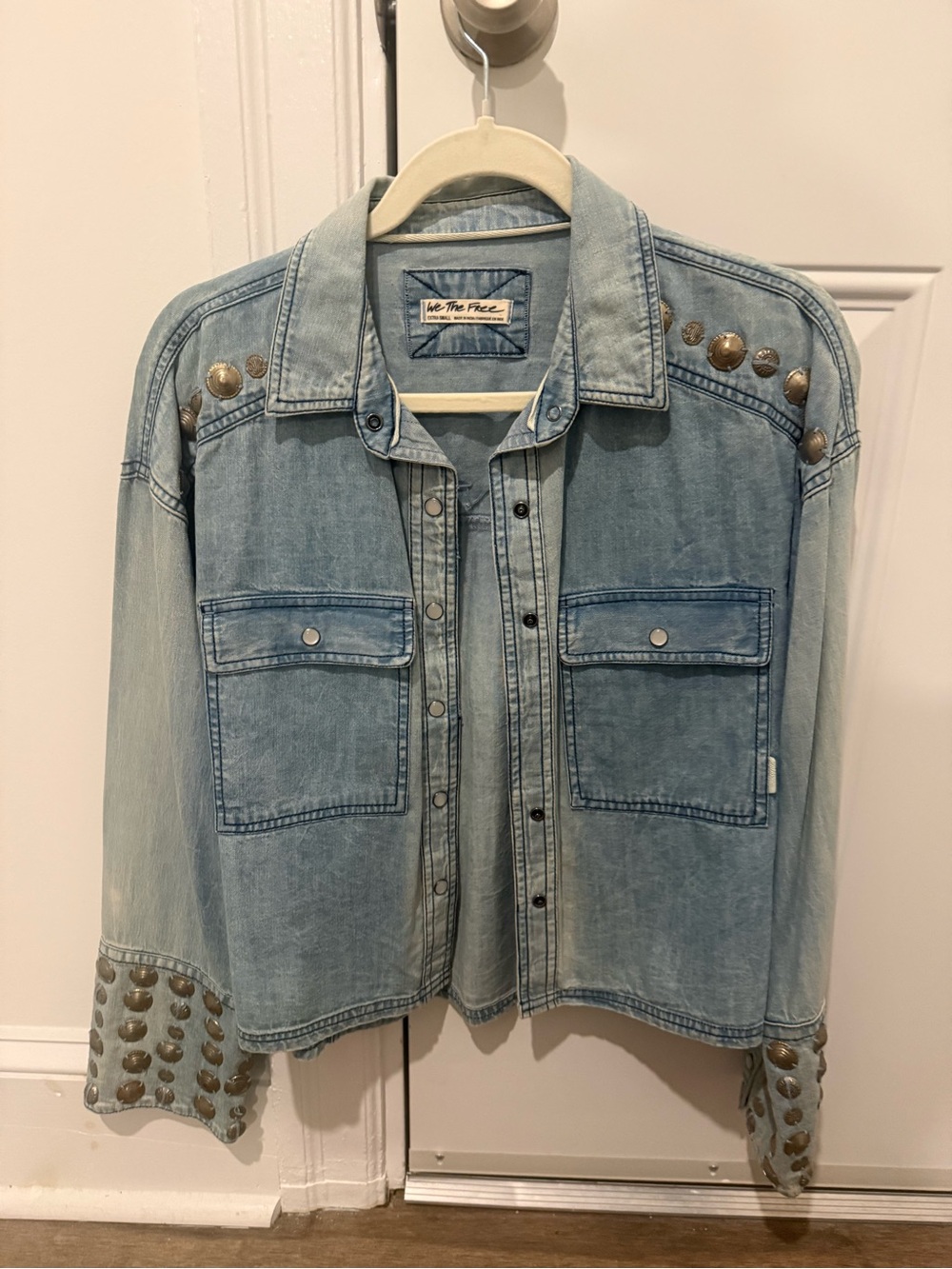 We The Free Light Blue Studded Denim Jacket